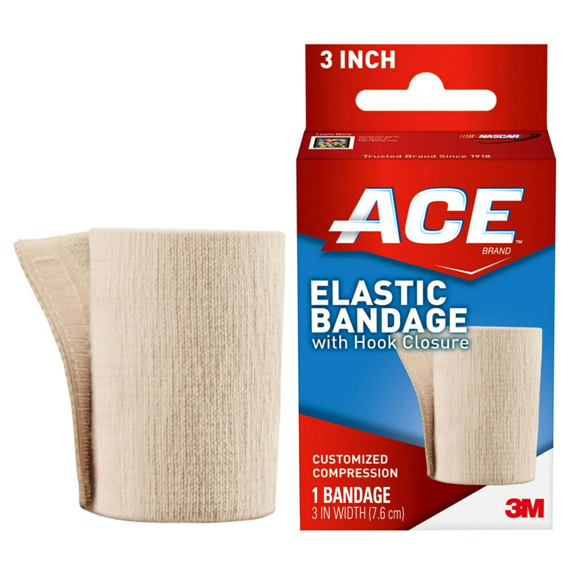 3M Ace Compression Elastic Bandage, Single Hook and Loop Closure, 3 Inch Width - Image 1