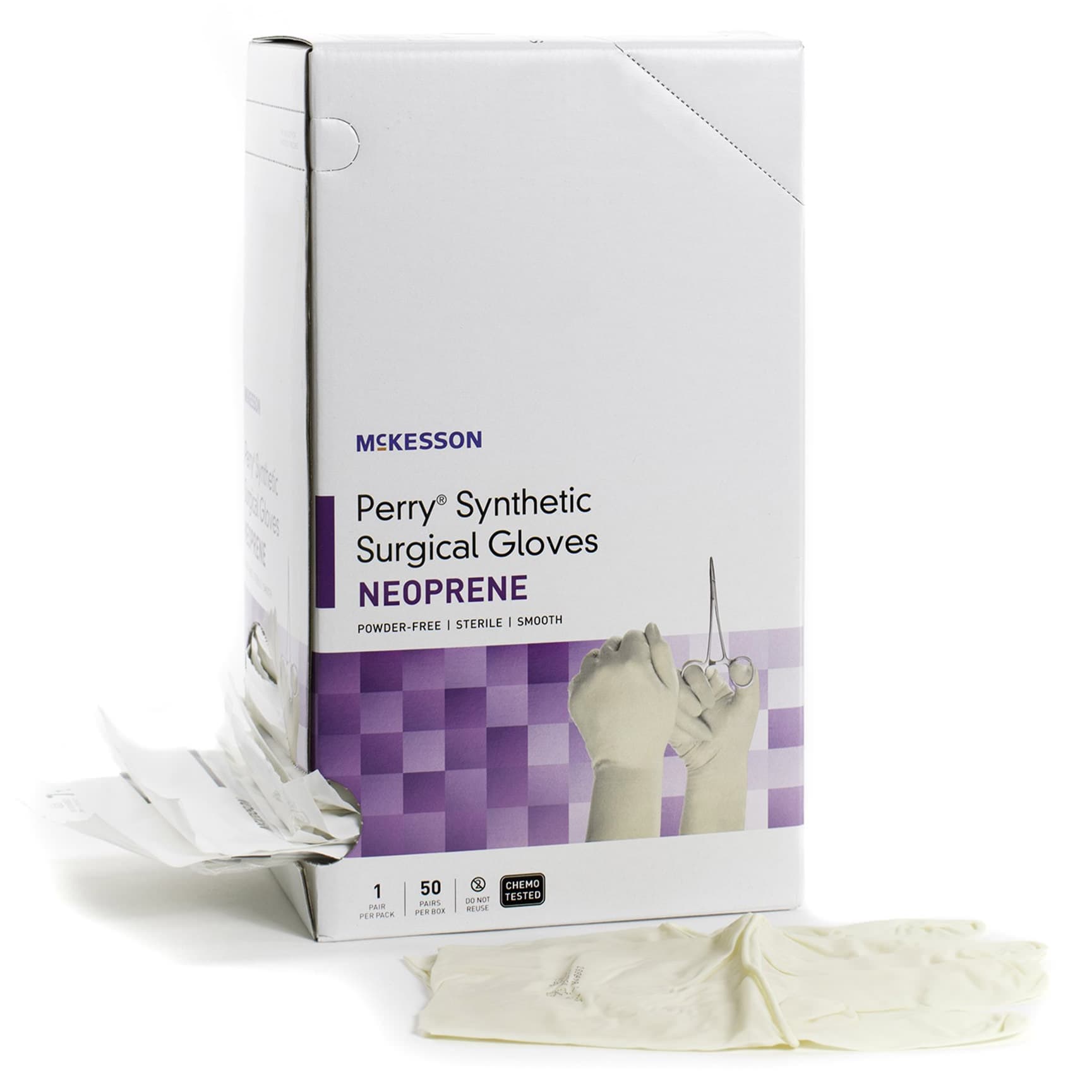 McKesson Perry Synthetic Surgical Glove Cream Beaded Cuff Standard, Size 8 - Case of 400 - Image 1