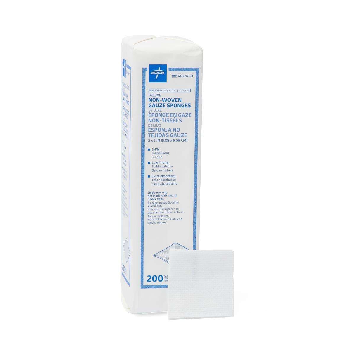 Medline Deluxe NS Nonwoven Gauze Sponge, 3 Ply, 2 x 2 Inch - Case of 8000 - Image 1