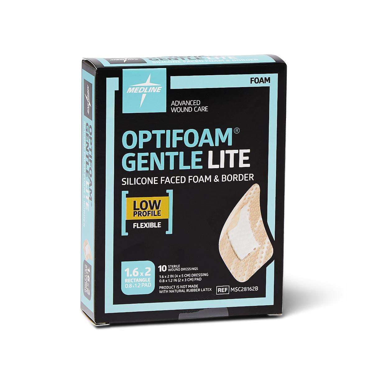 Optifoam Gentle Lite Silicone Faced Border Foam Dressing, Sterile, 1.6 x 2 Inch - Box of 10 - Image 1
