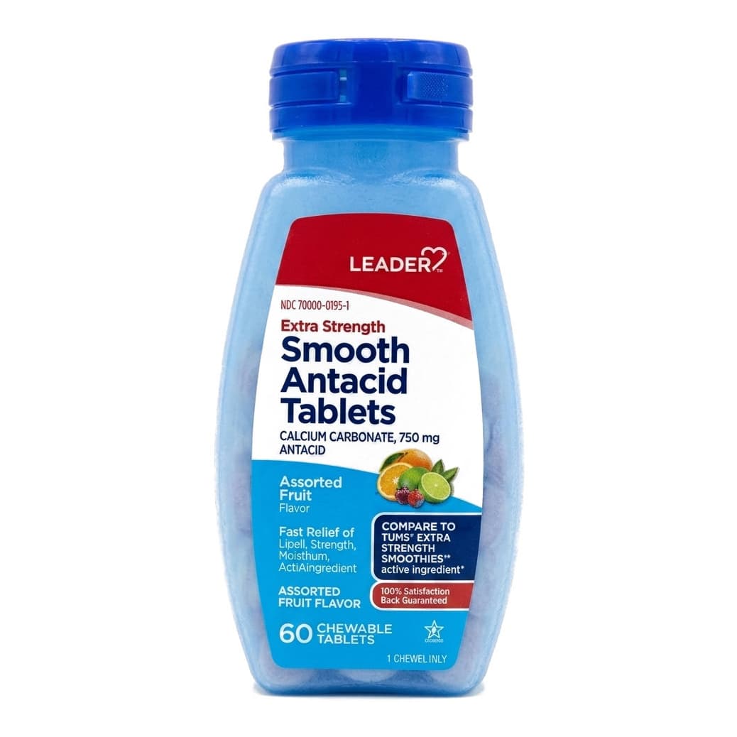 Leader Smooth Antacid Tablets, Extra Strength, 750 mg, 60 Count - Each - Image 1