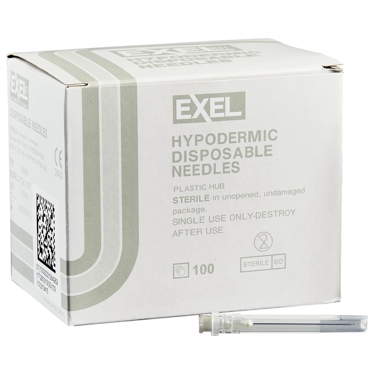 ExelInt Standard Hypodermic Needle, Gray, 27 Gauge, 1-1/2 Inch Length - Box of 100 - Image 1