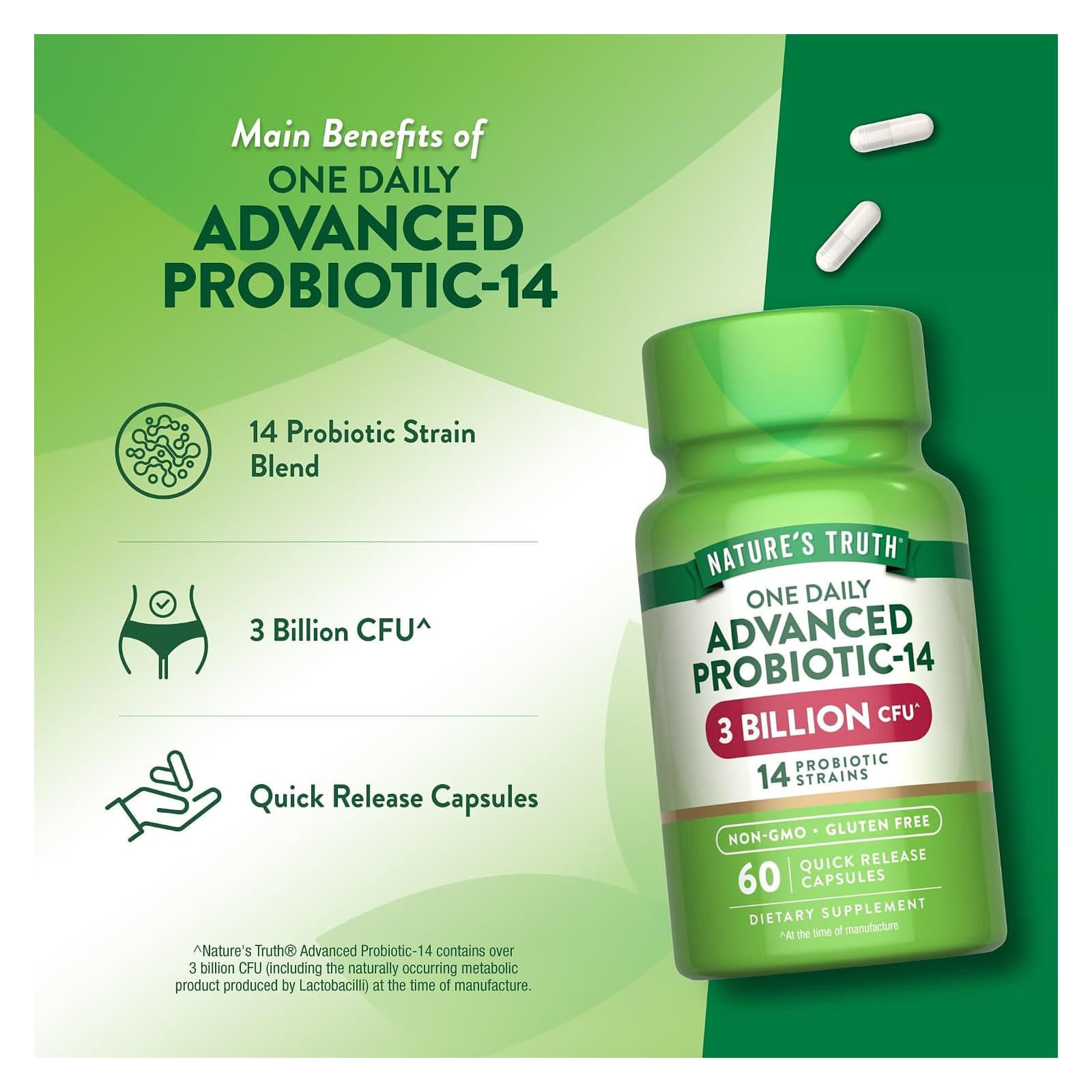Nature's Truth Advanced Probiotic-14, 3 Billion CFU Capsules - Image 3