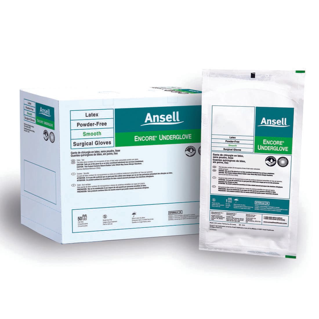 Ansell Surgical Gloves, Sterile, Latex, Powder Free, Size 7 - Box of 100 - Image 1