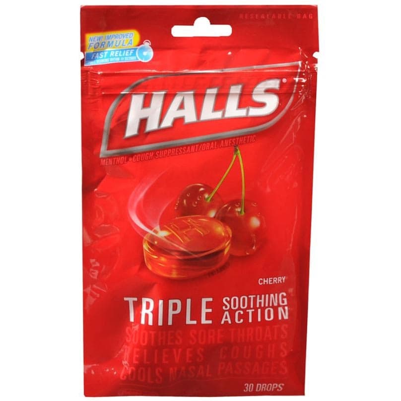 Halls Cold and Cough Relief, Cherry Flavor, 7 mg - Bag of 30 - Image 1