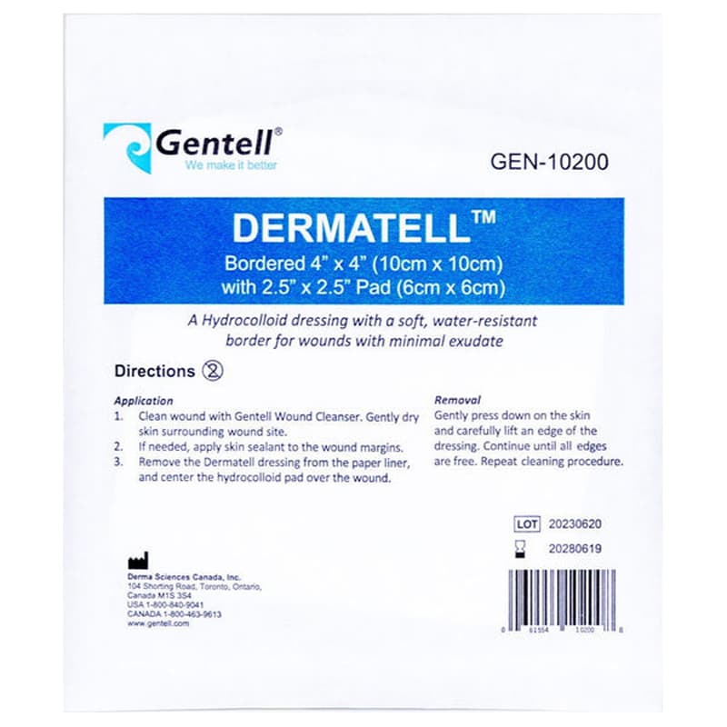 Gentell Dermatell Hydrocolloid Bordered Dressing, 4 x 4 Inch - Each - Image 1
