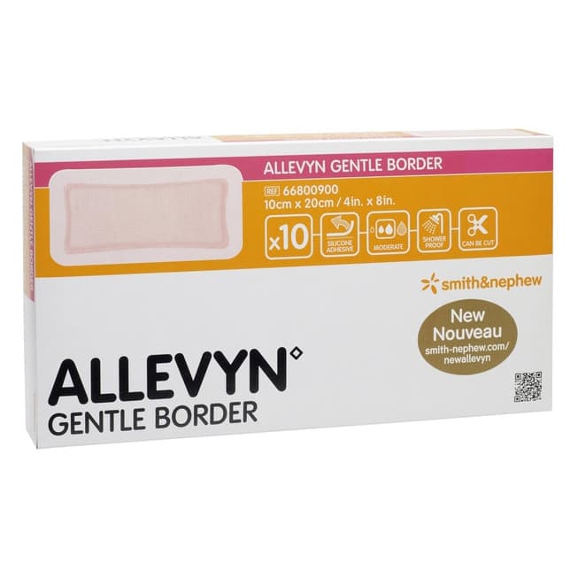 Allevyn Gentle Border Foam Dressing, 4 x 8 Inch - Case of 60 - Image 1