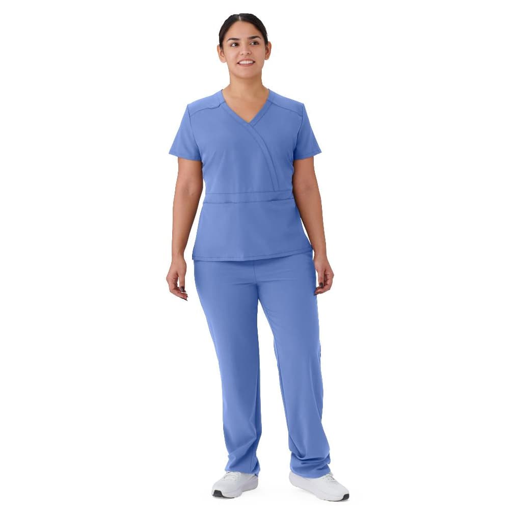 Medline Brooklyn AVE Women's Scrub Top, Mock Wrap, Ceil Blue, 2XSmall - Each - Image 1
