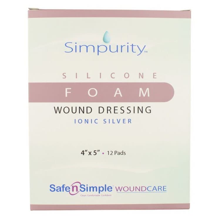 Simpurity Silver Silicone Foam Dressing, 4 x 5 Inch - Box of 12 - Image 1