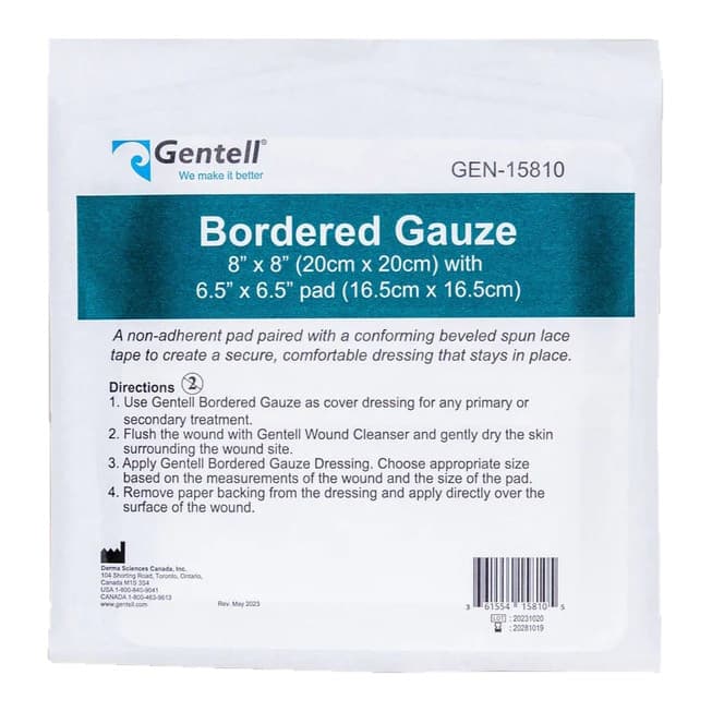Gentell Bordered Gauze Dressing, 8 x 8 Inch - Each - Image 1