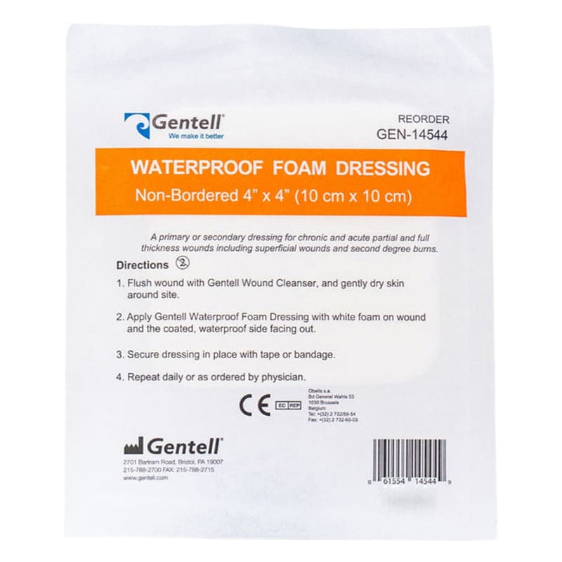 Gentell Waterproof Foam Non-Bordered Dressing, 4 x 4 Inch - Box of 10 - Image 1