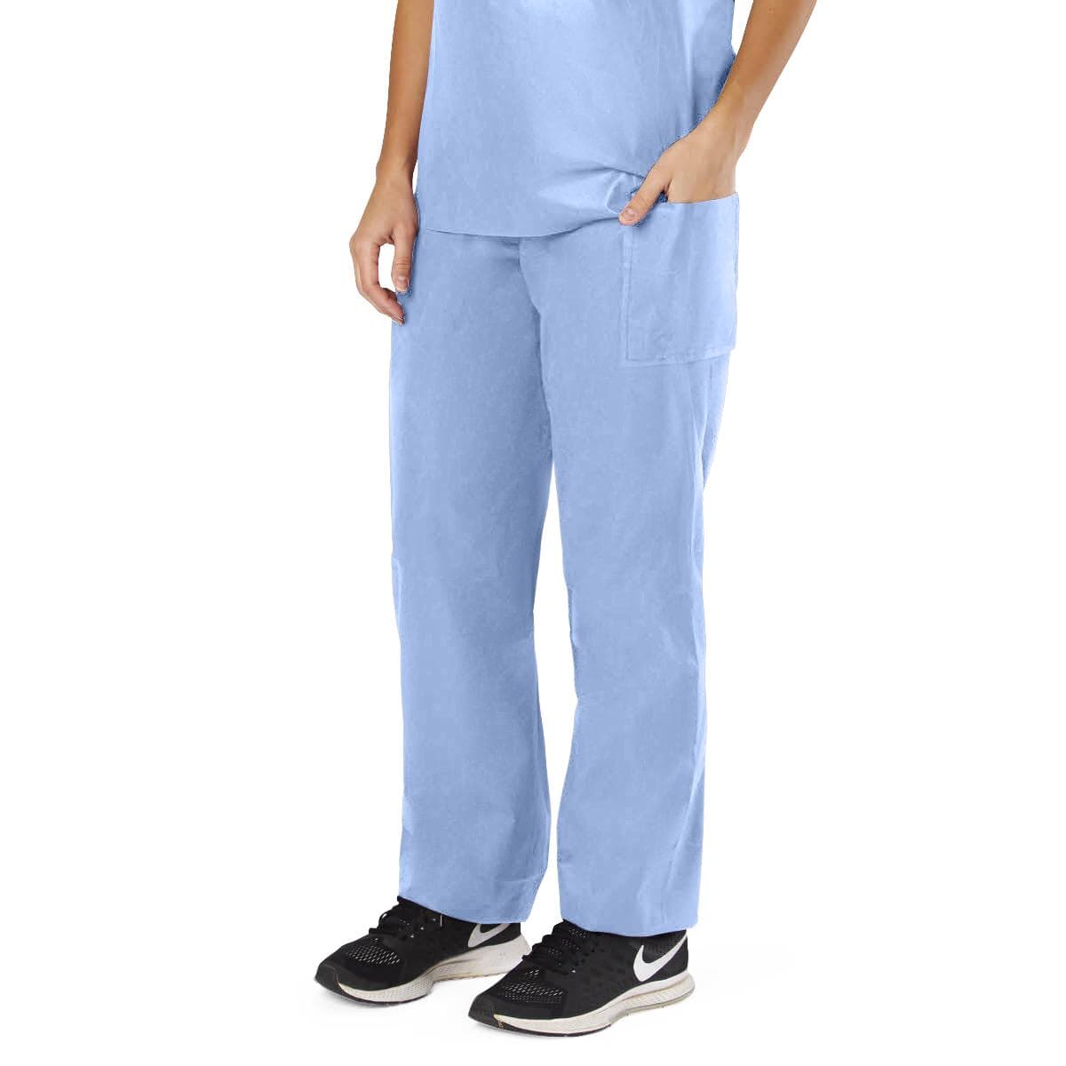Medline Disposable Unisex Scrub Pants with Drawstring Waist, Size XL, Blue - Case of 30 - Image 1