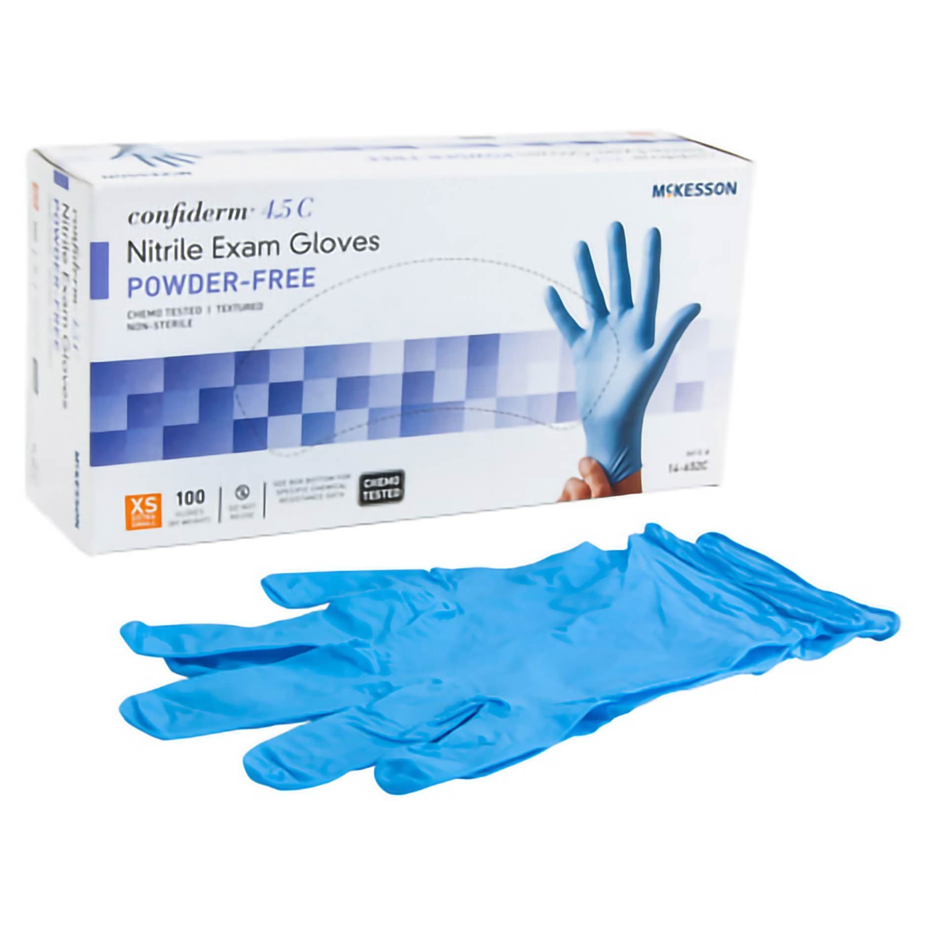 McKesson Confiderm 4.5C Nitrile Powder Free Exam Gloves, Blue, X-Small - Case of 1000 - Image 1