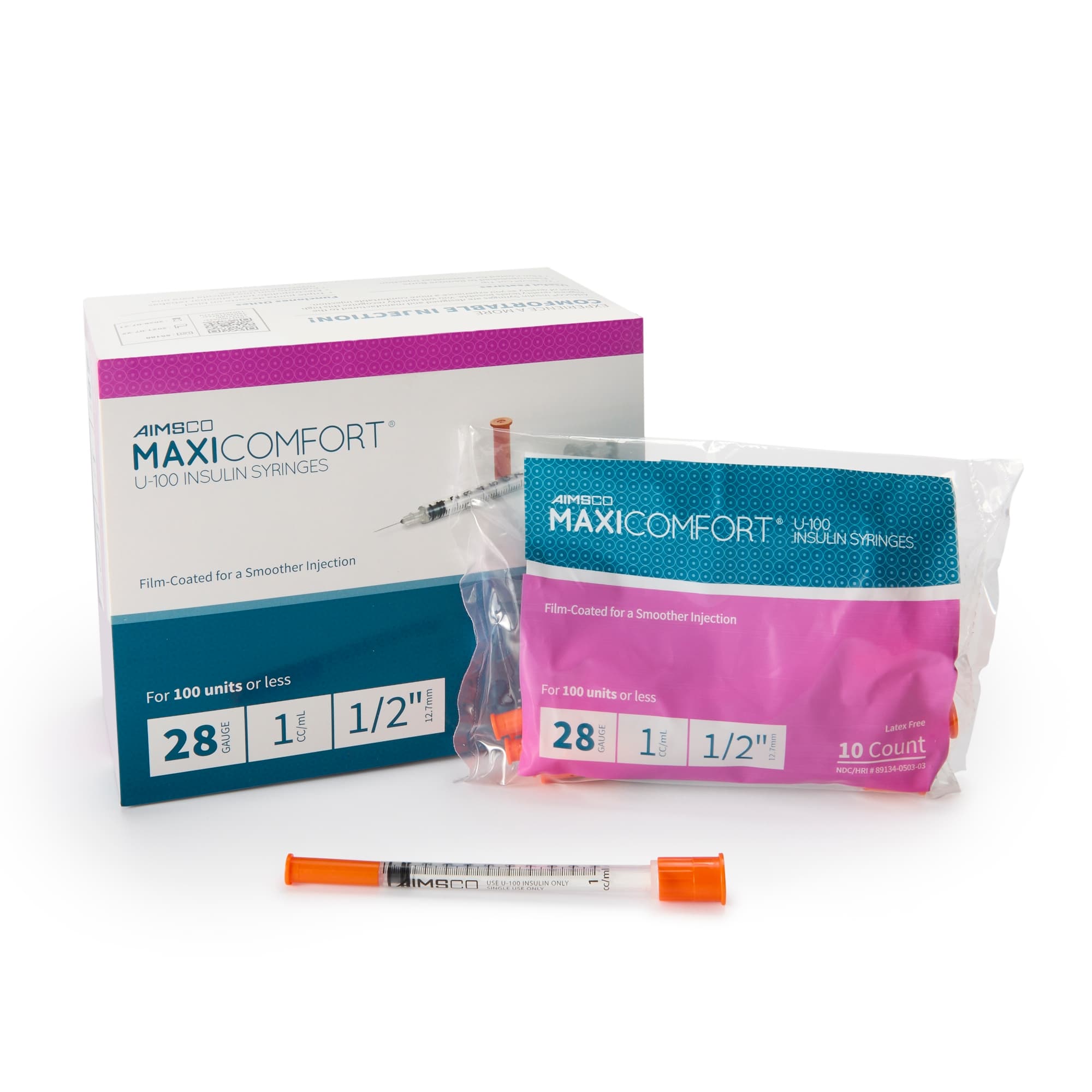 AIMSCO Maxicomfort Standard U-100 Insulin Syringe with Needle - Image 3