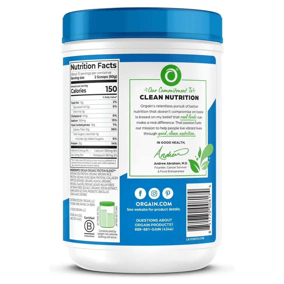 Orgain Plant Protein Plus Collagen Powder Vanilla Bean - Image 3