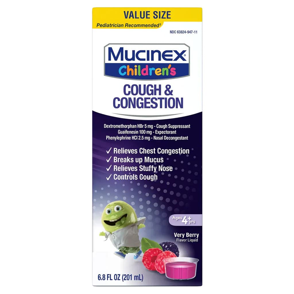 Mucinex Children's Cough & Congestion Liquid, Very Berry Flavor, 6.8 oz - Case of 6 - Image 1