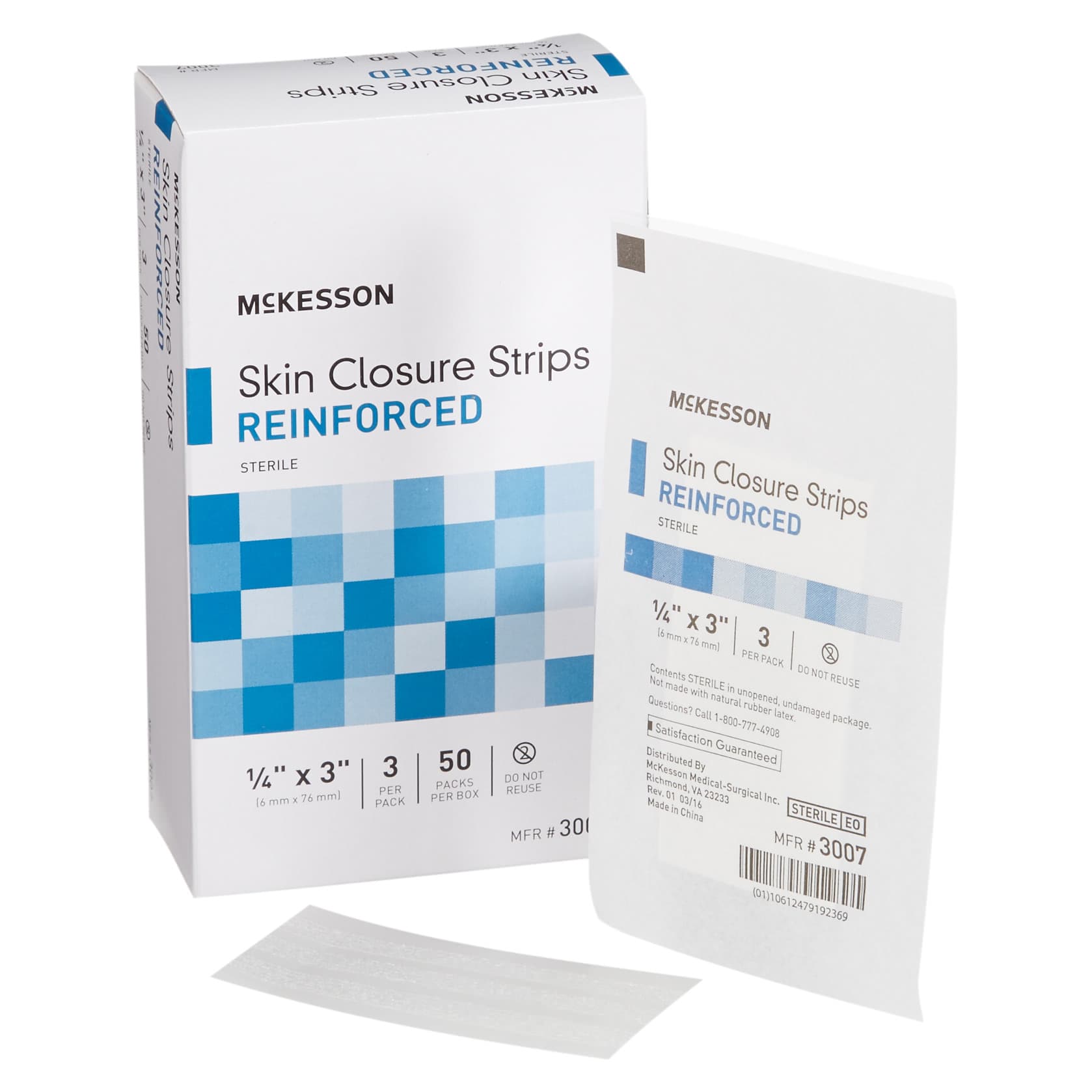 McKesson Skin Closure Strip Sterile, White, Reinforced Strip, 1/4 x 3 Inch - Case of 200 - Image 1