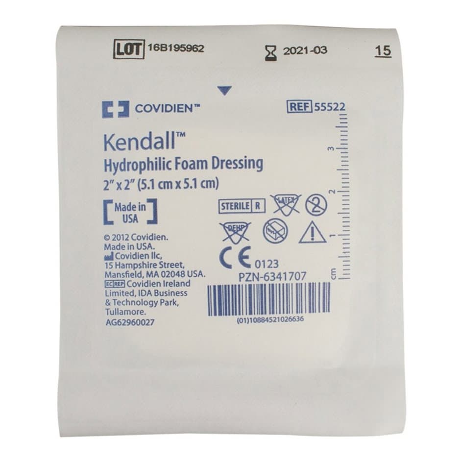 Kendall Hydrophilic Foam Dressing, 2 Inch x 2 Inch - Case of 100 - Image 1