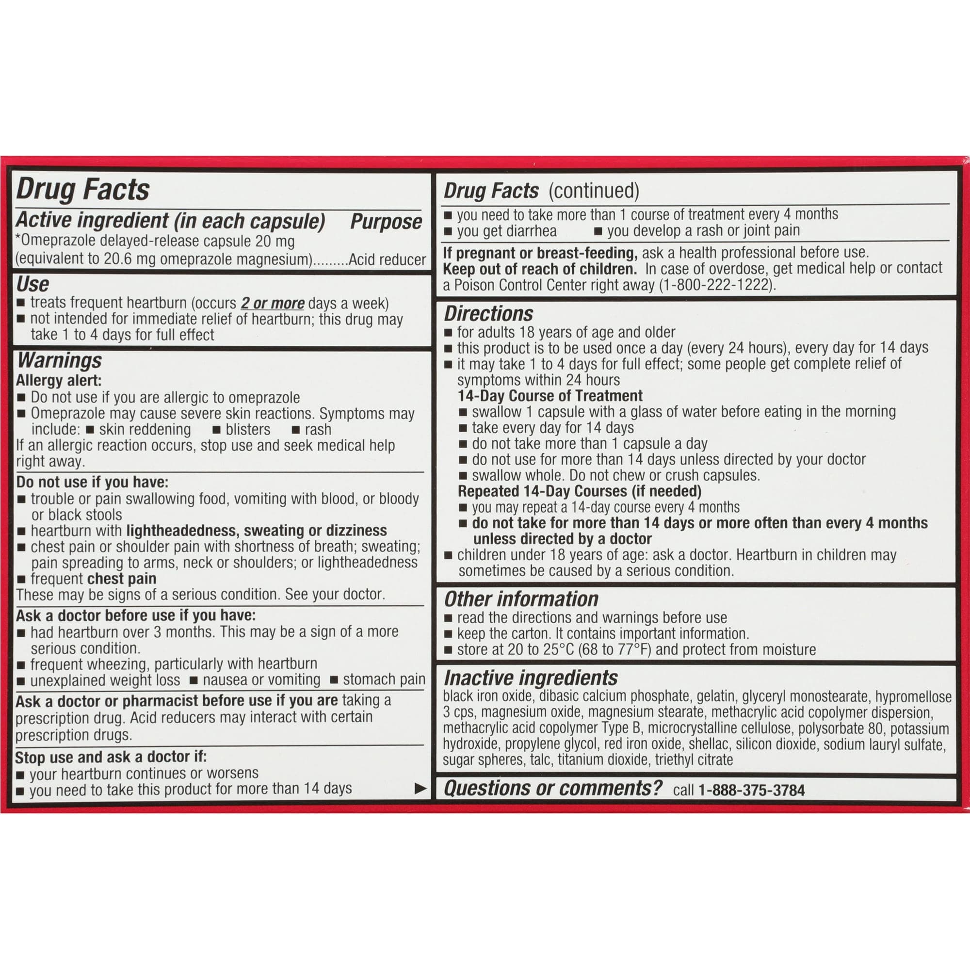 Leader 24 Hour Omeprazole Acid Reducer Tablet, 20 mg, 14 Count - Each - Image 2