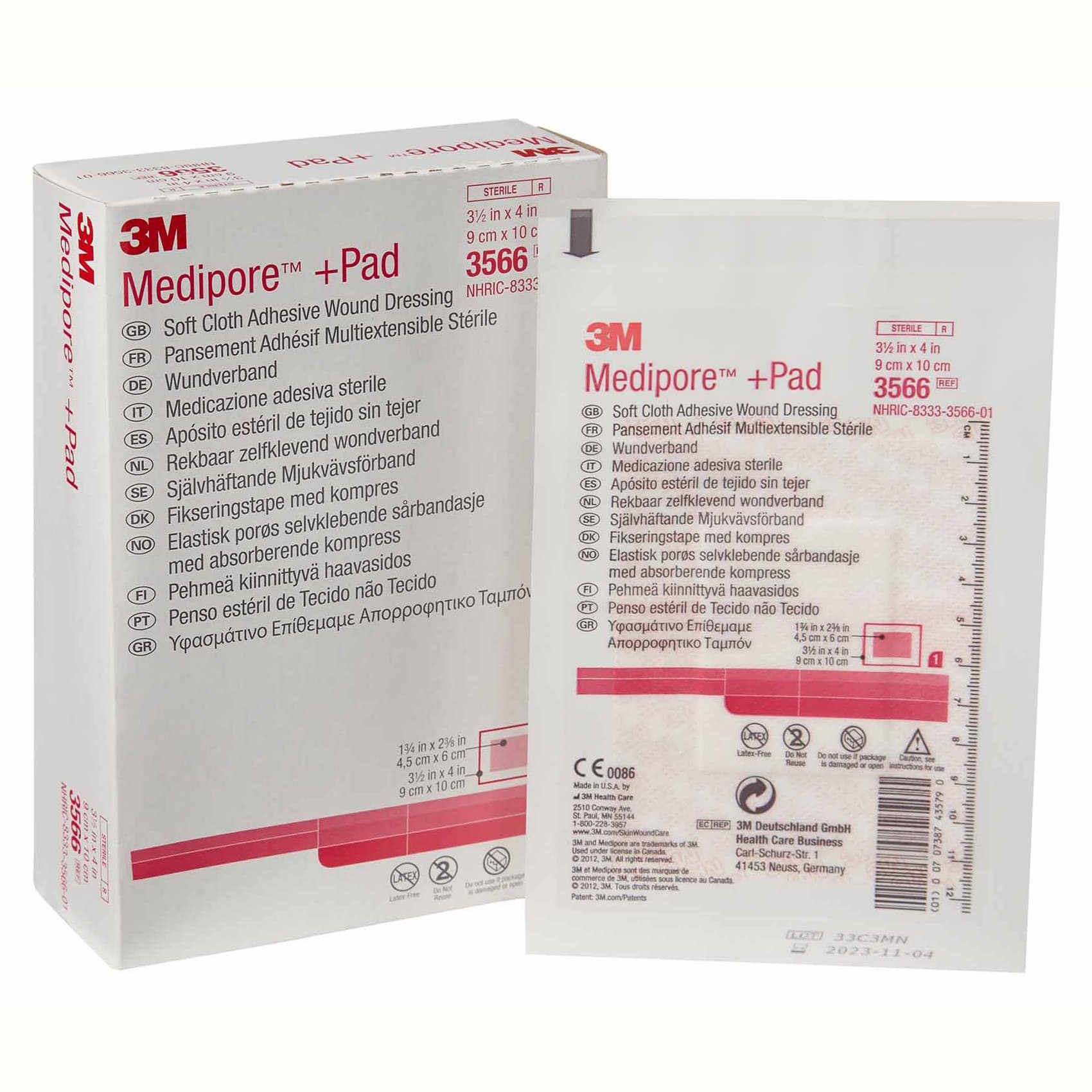 3M Medipore Plus Pad Soft Cloth Adhesive Wound Dressing, 3-1/2 x 4 Inch - Box of 25 - Image 1