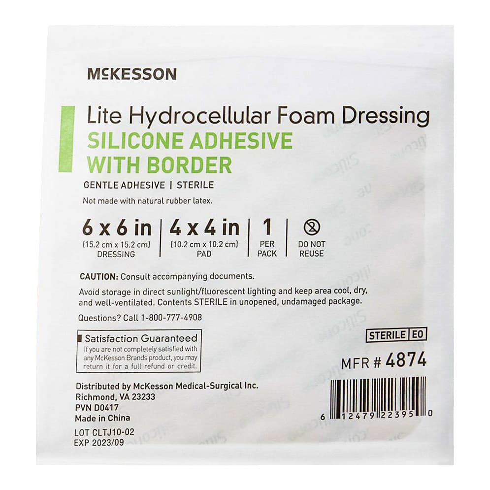 McKesson Lite Thin Silicone Foam Dressing, 6 X 6 Inch, 4 X 4 Inch Pad, Silicone Gel - Each - Image 1