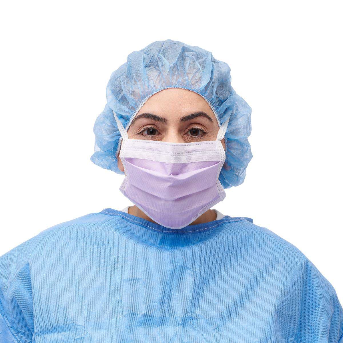 Medline ASTM Level 3 Surgical Face Mask and Polypropylene Outer Facings, Purple - Case of 300 - Image 1