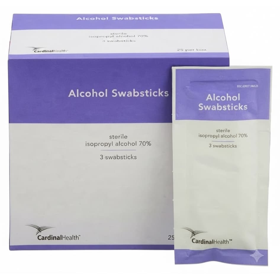 Cardinal Health 70% Isopropyl Alcohol Swabstick, Triple - Box of 25 - Image 1