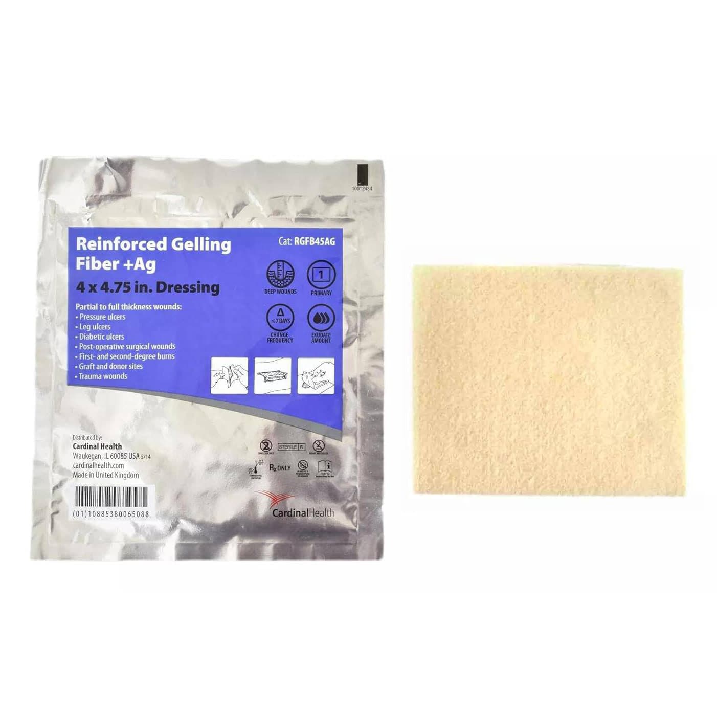 Cardinal Health Reinforced Silver (Ag) Gelling Fiber Wound Dressing, 4 x 4.75 Inch - Box of 10 - Image 1