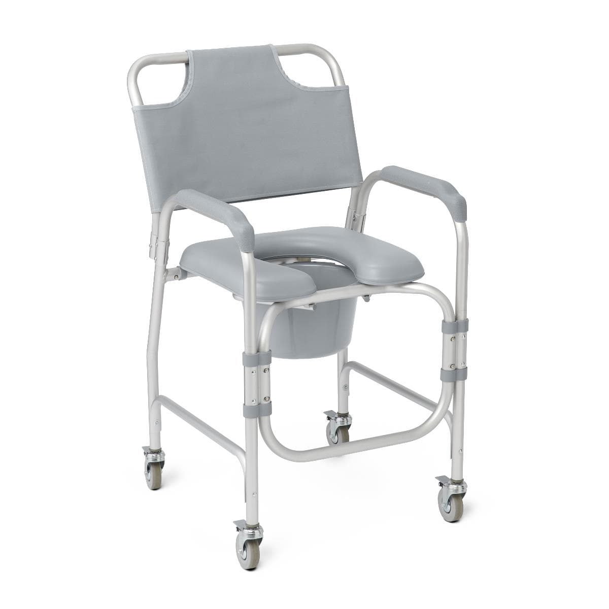 Medline Aluminum Padded Shower Chair Commode, 4 Locking Casters