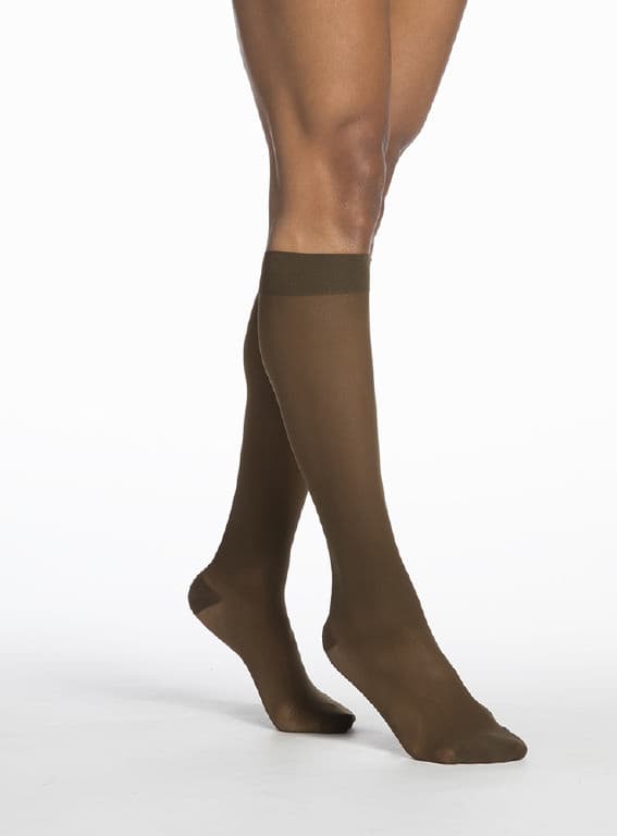 Sigvaris Women's Style Sheer Calf High Compression Socks Closed Toe, 15-20mmHg, Small-Long, Mocha - Pair - Image 1