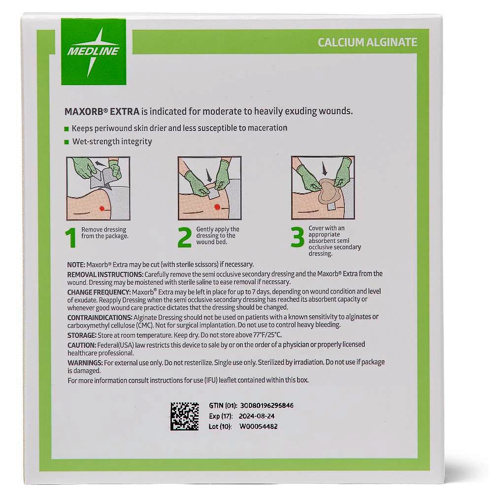 Maxorb Extra CMC-Alginate Wound Dressing, 4 x 4 Inch - Case of 50 - Image 3