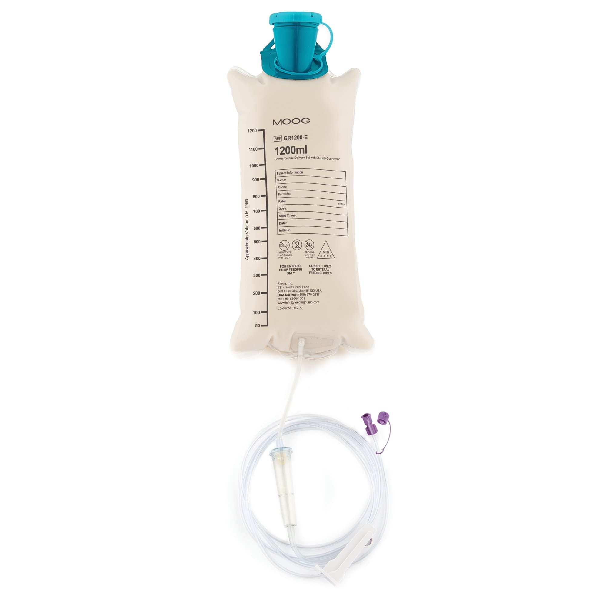 Moog Gravity Bag Feeding Set with ENFit Connector, 1200 mL - Case of 30 - Image 1