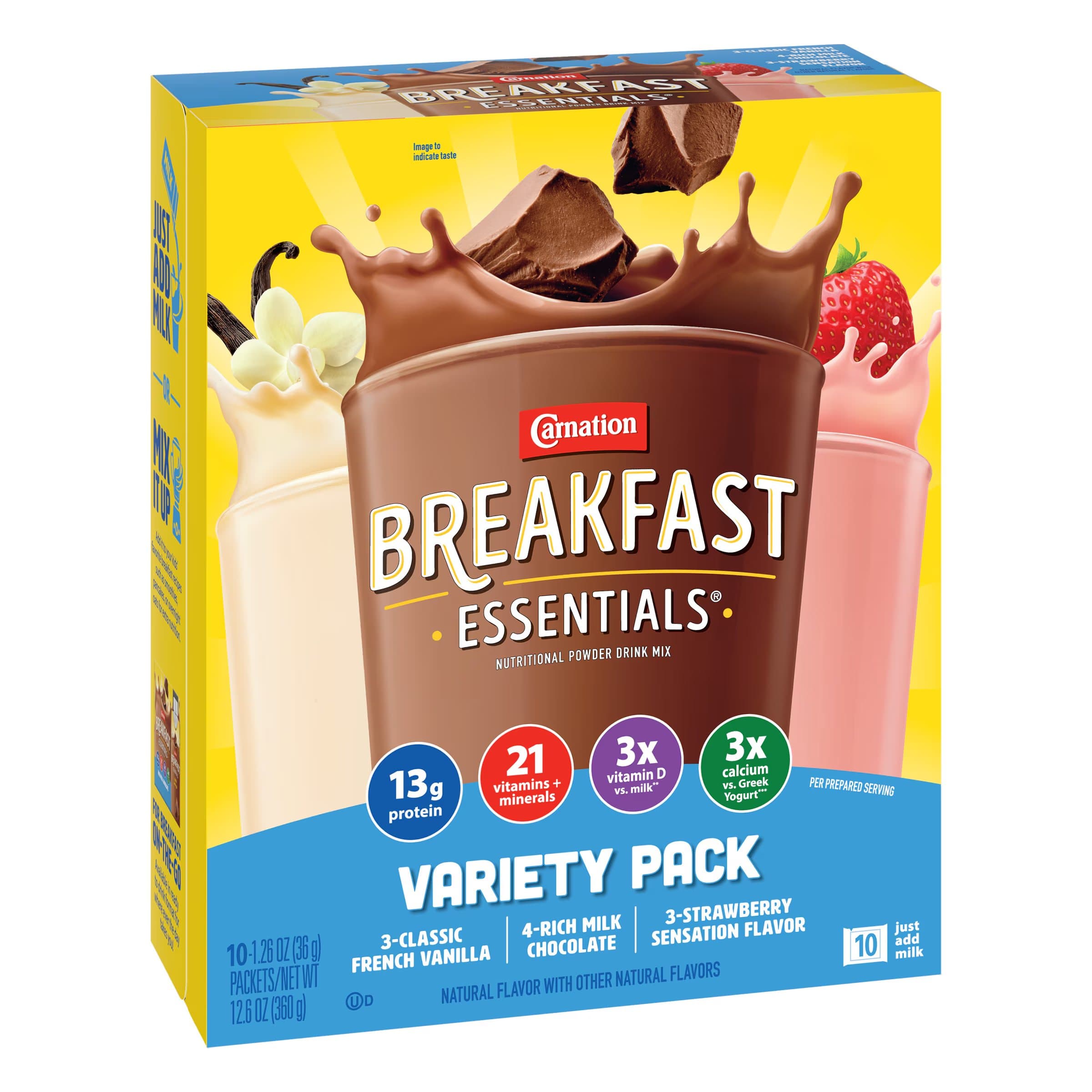 Carnation Breakfast Essentials Complete Nutritional Powder Drink Mix, Variety Pack, 36gm - Case of 60 - Image 1