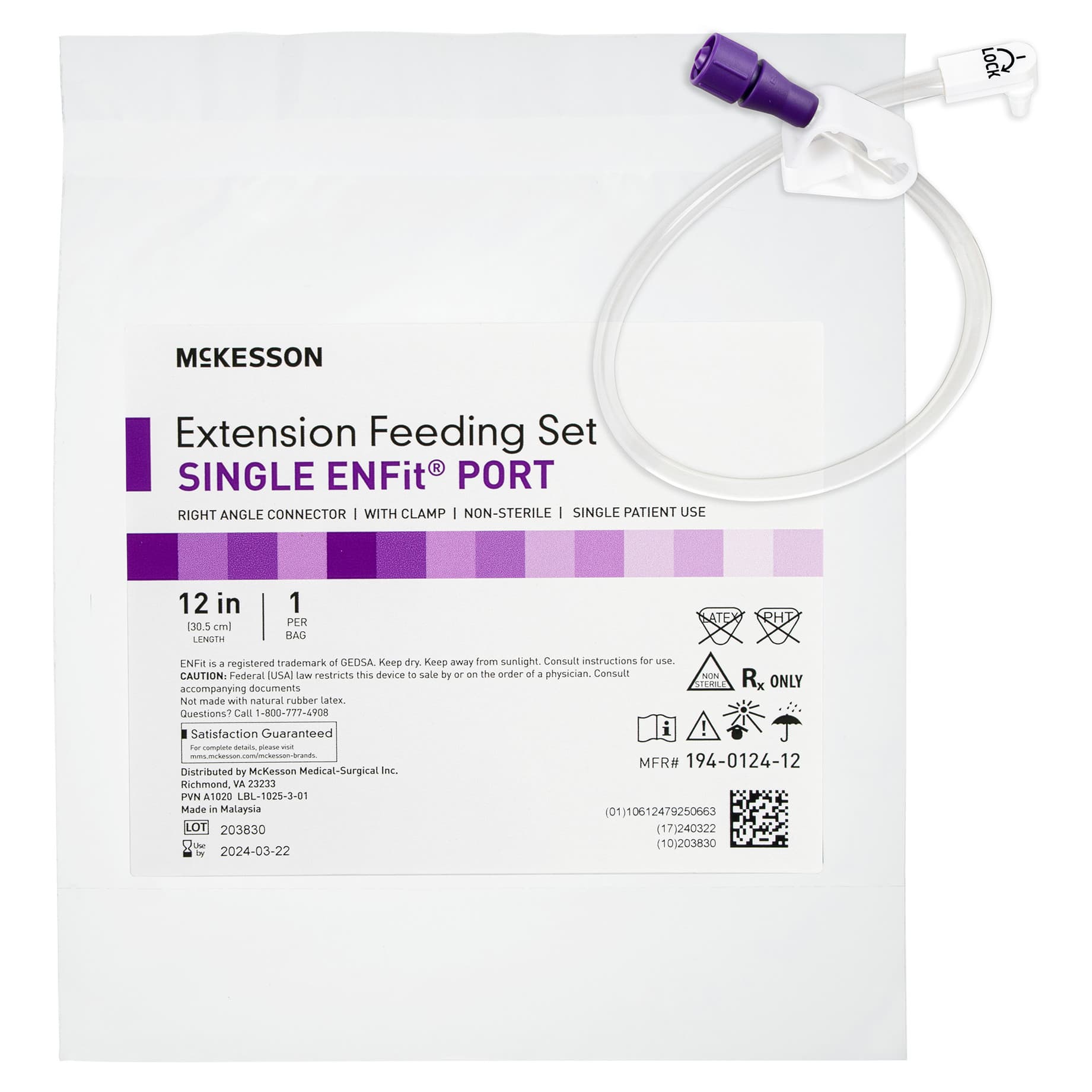 McKesson Bolus Enteral Feeding Extension Tube Set with Right Angle Connector, 12 Inch - Each - Image 1