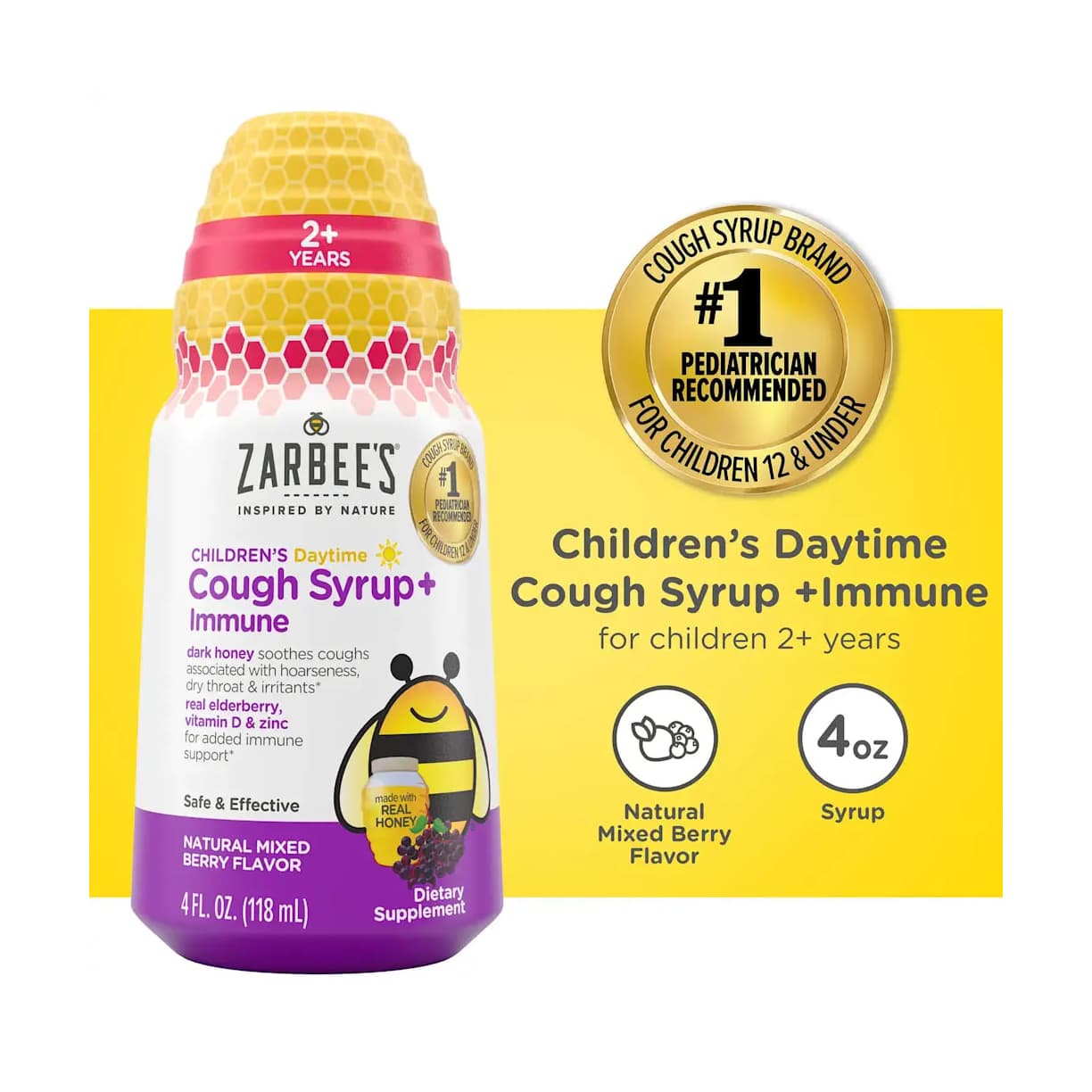 Zarbee's Children's Daytime Cough Syrup + Immune, 4 oz - Each - Image 2