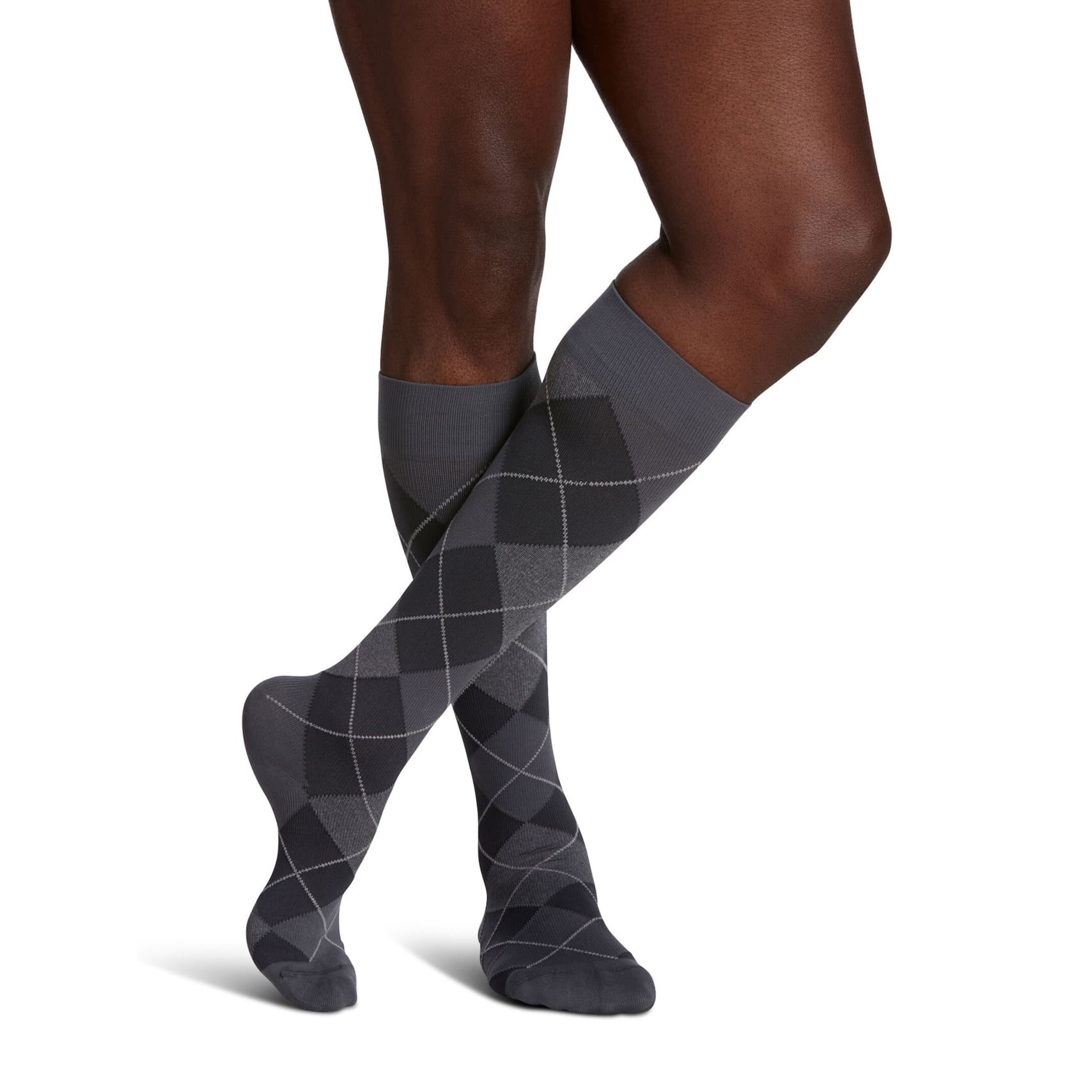 Sigvaris Mens Microfiber Shades Calf High Compression Socks, 15-20mmHg , Size B, Graphite Argyle - Pair - Image 1