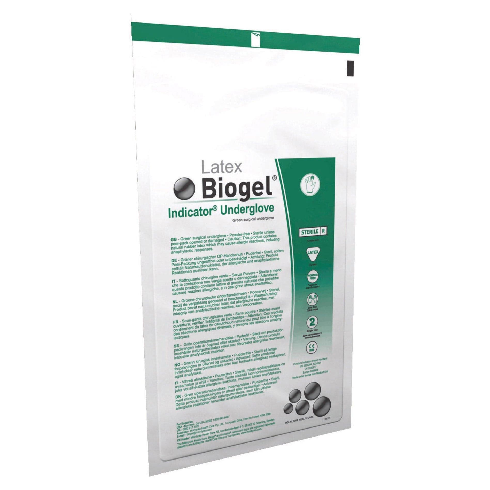 Biogel Indicator Underglove Surgical Underglove Green Beaded Cuff Standard, Size 8.5 - Box of 50 - Image 1