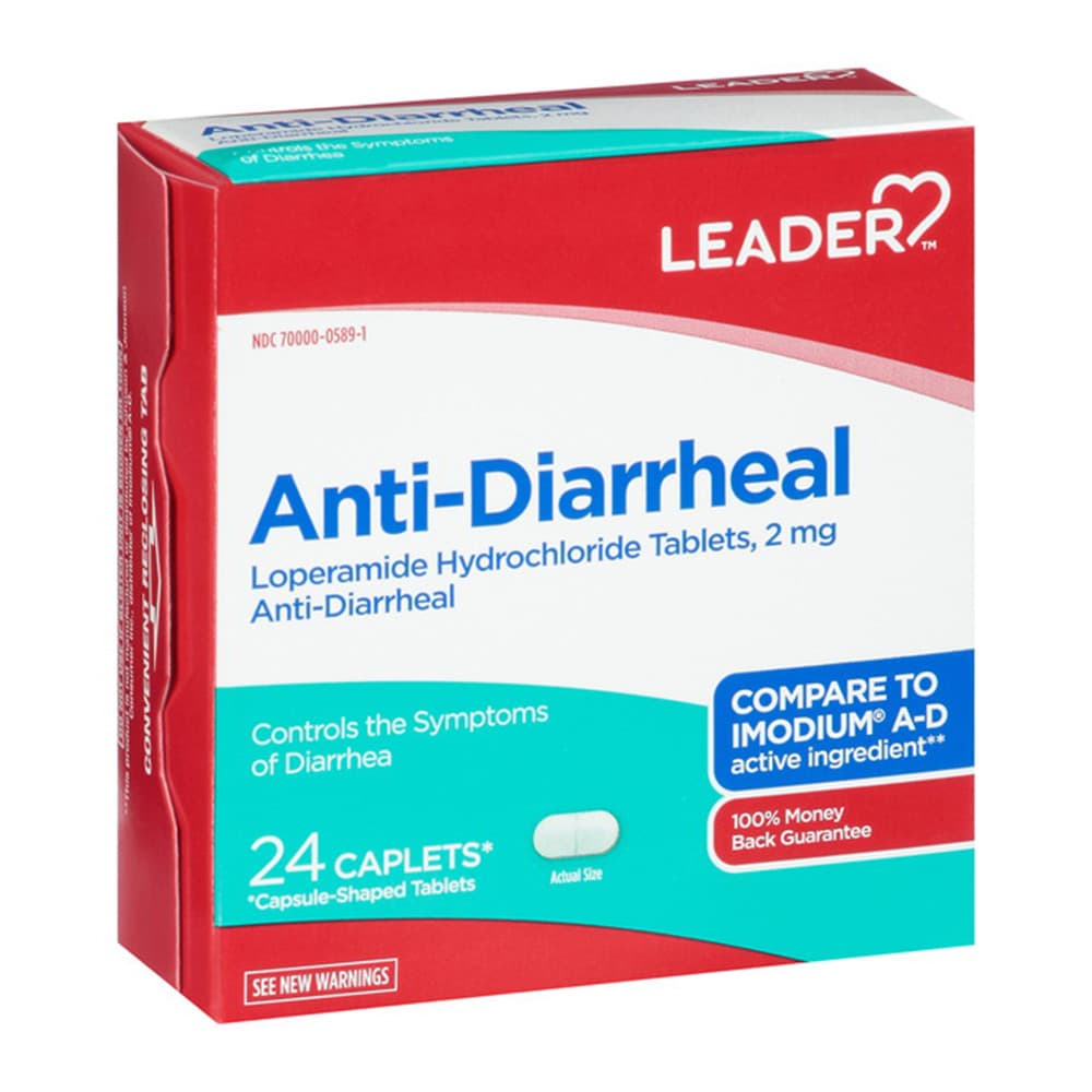 Leader Anti-Diarrheal Loperamide Hydrochloride Caplets, 2mg, 24 Count