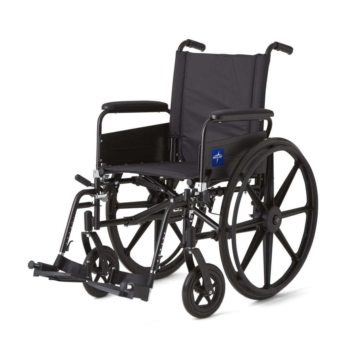 Medline Excel K4 lightweight wheelchair 18"W x 16"D with Full-Length Arms and Swing-Away Footrests - Image 1