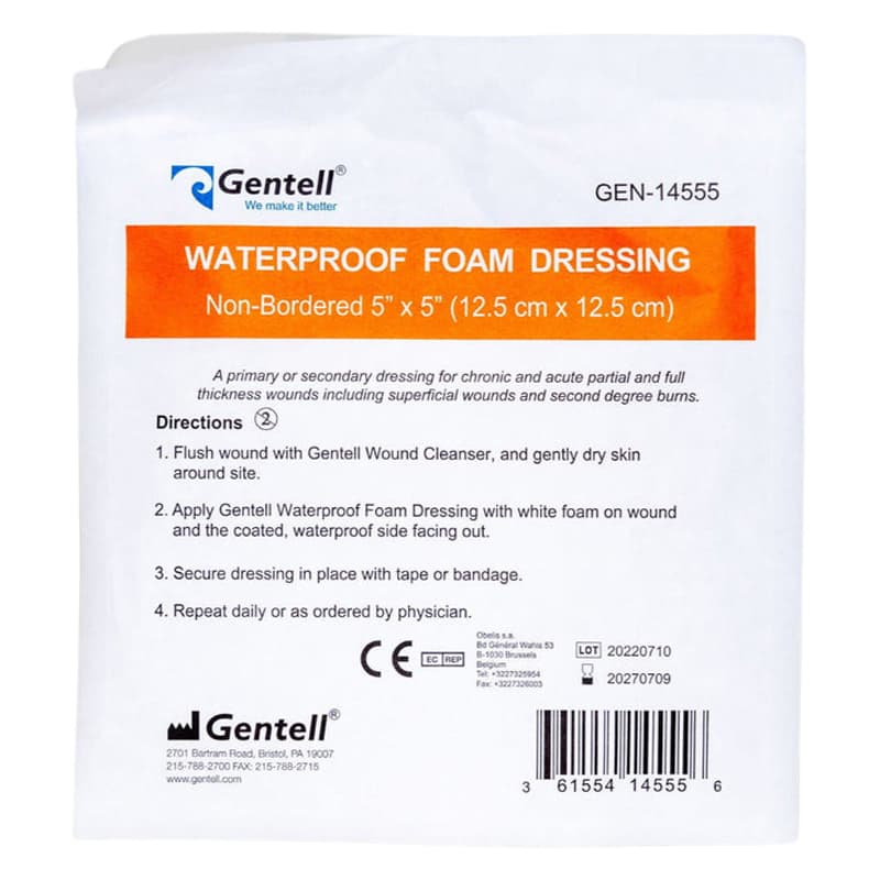 Gentell Waterproof Foam Non-Bordered Dressing, 5 x 5 Inch - Each - Image 1