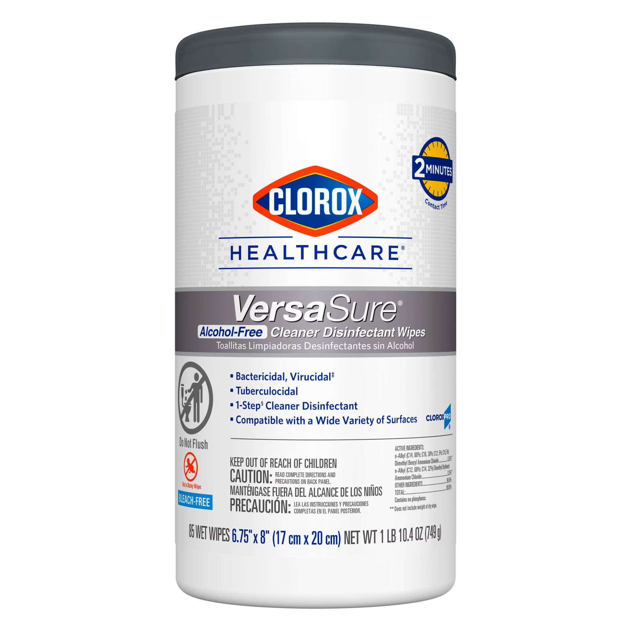 Clorox Healthcare VersaSure Surface Disinfectant Cleaner Wipe, Canister, 6-3/4 x 8 Inch - Carton of 85 - Image 1