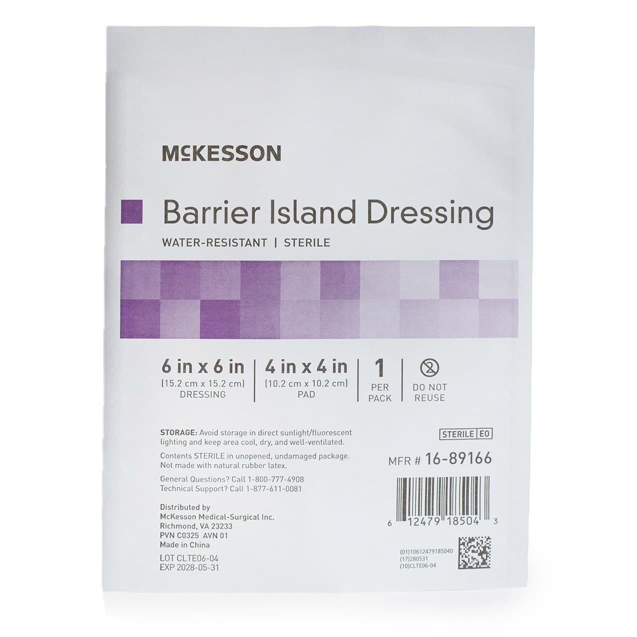 McKesson Composite Barrier Island Dressing, 6" x 6", Water Resistant, 4" x 4" Sterile Pad - Image 1