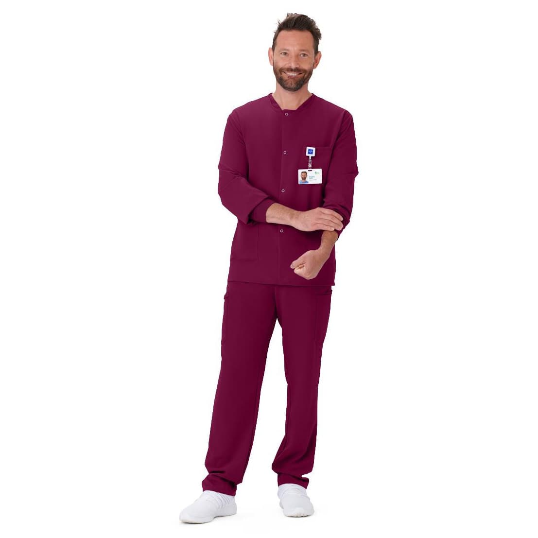 West End AVE Unisex 3 Pocket Scrub Jacket, Cuffed, Wine, Small - Each - Image 1