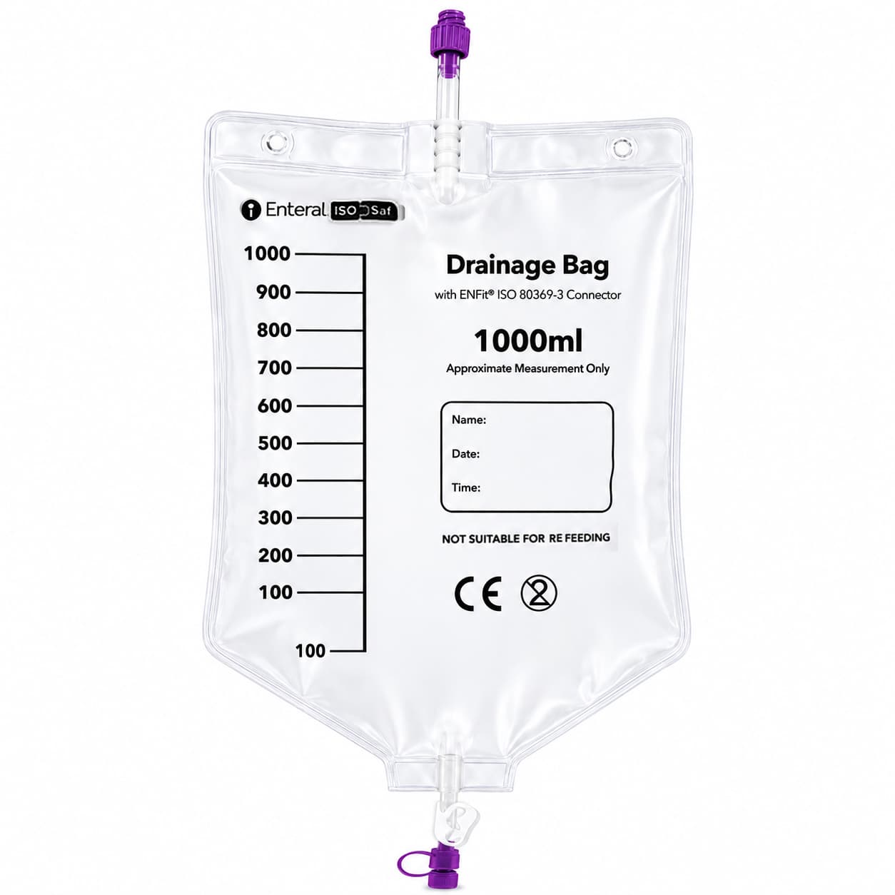 MED Alliance Enteral Gastrointestinal Drainage Bag, 1000 mL - Box of 50 - Image 1