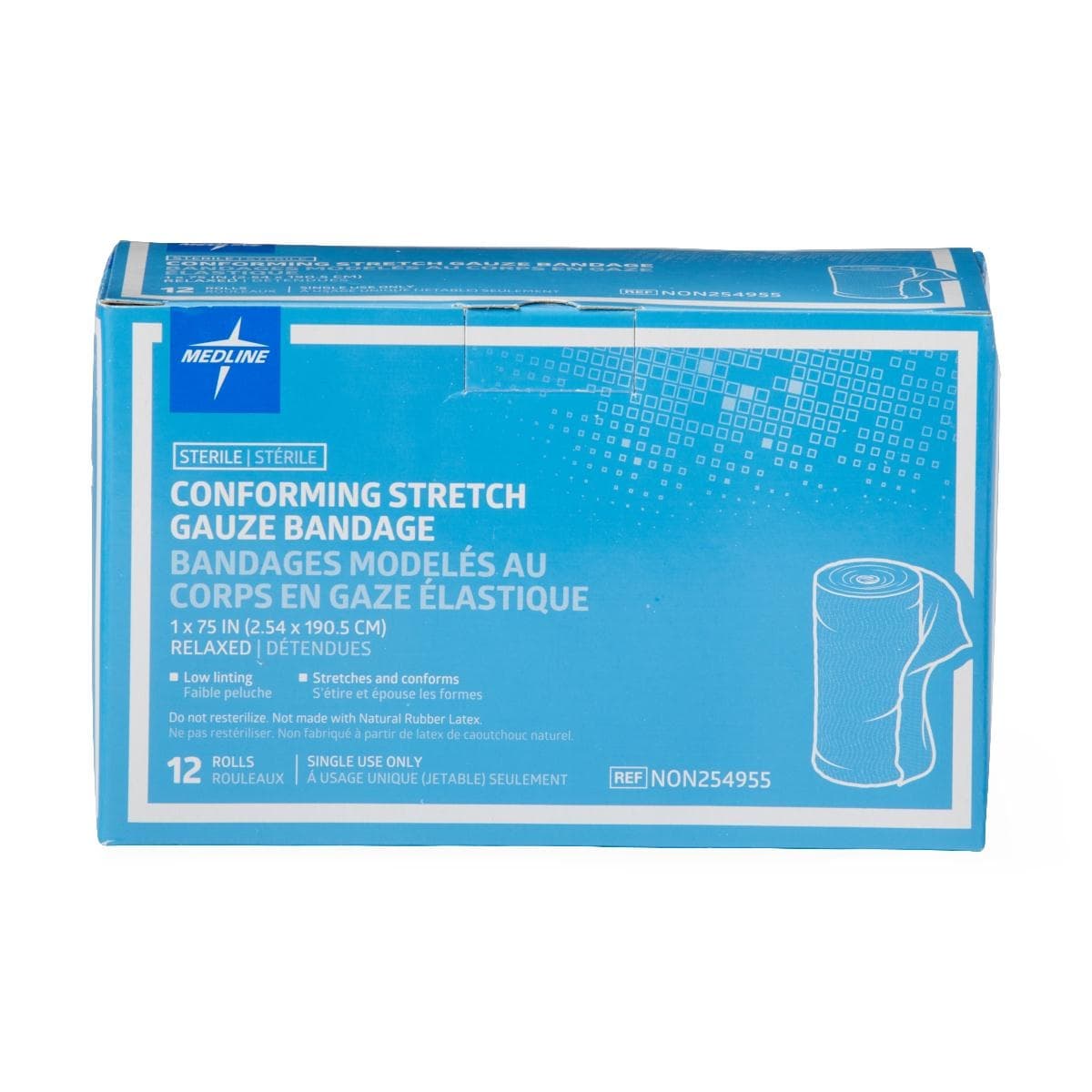 Medline Sterile Conforming Stretch Gauze Bandage, 1 x 75 Inch - Box of 12 - Image 1