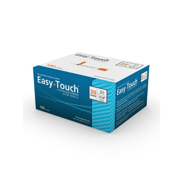 EasyTouch Standard Insulin Syringe with Needle, U-100 Insulin, 0.3 ml, 30 Gauge, 5/16 Inch, Poly Bag - Box of 100 - Image 1