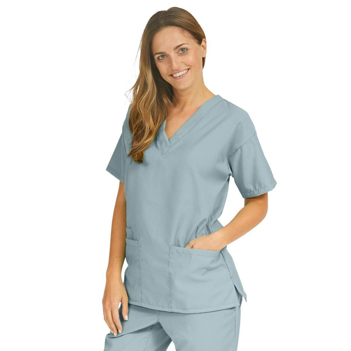 Performax Women's V-neck Tunic Scrub Top, Misty Green, Medium - Image 1
