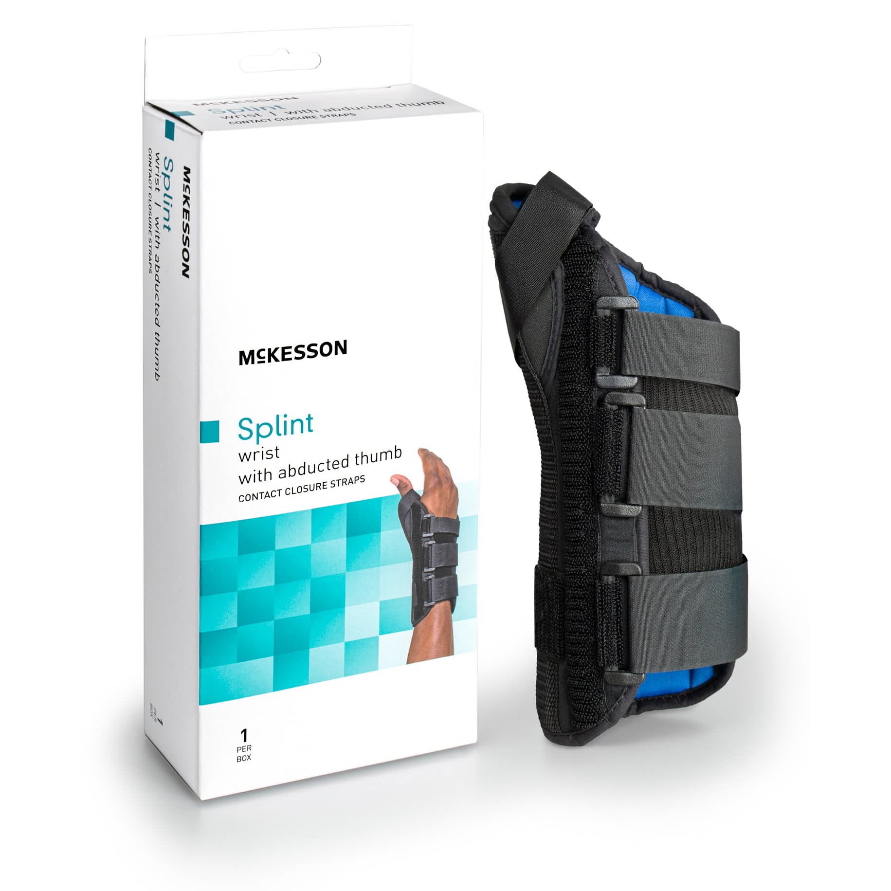 McKesson Wrist Splint with Abducted Thumb Hook and Loop Strap Closure, Small, Left Hand - Image 1