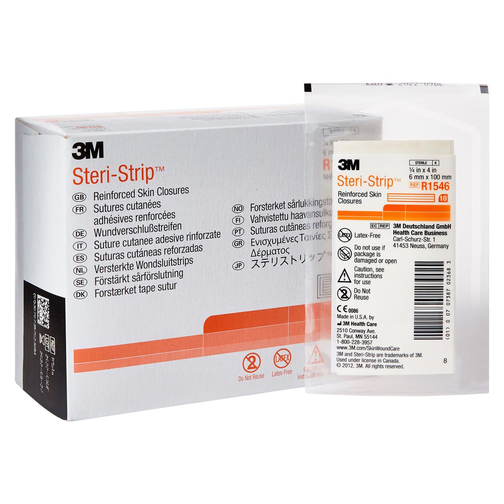 3M Steri-Strip Skin Closure Strip, Reinforced Strip, 1/4 x 4 Inch - Case of 200 - Image 1