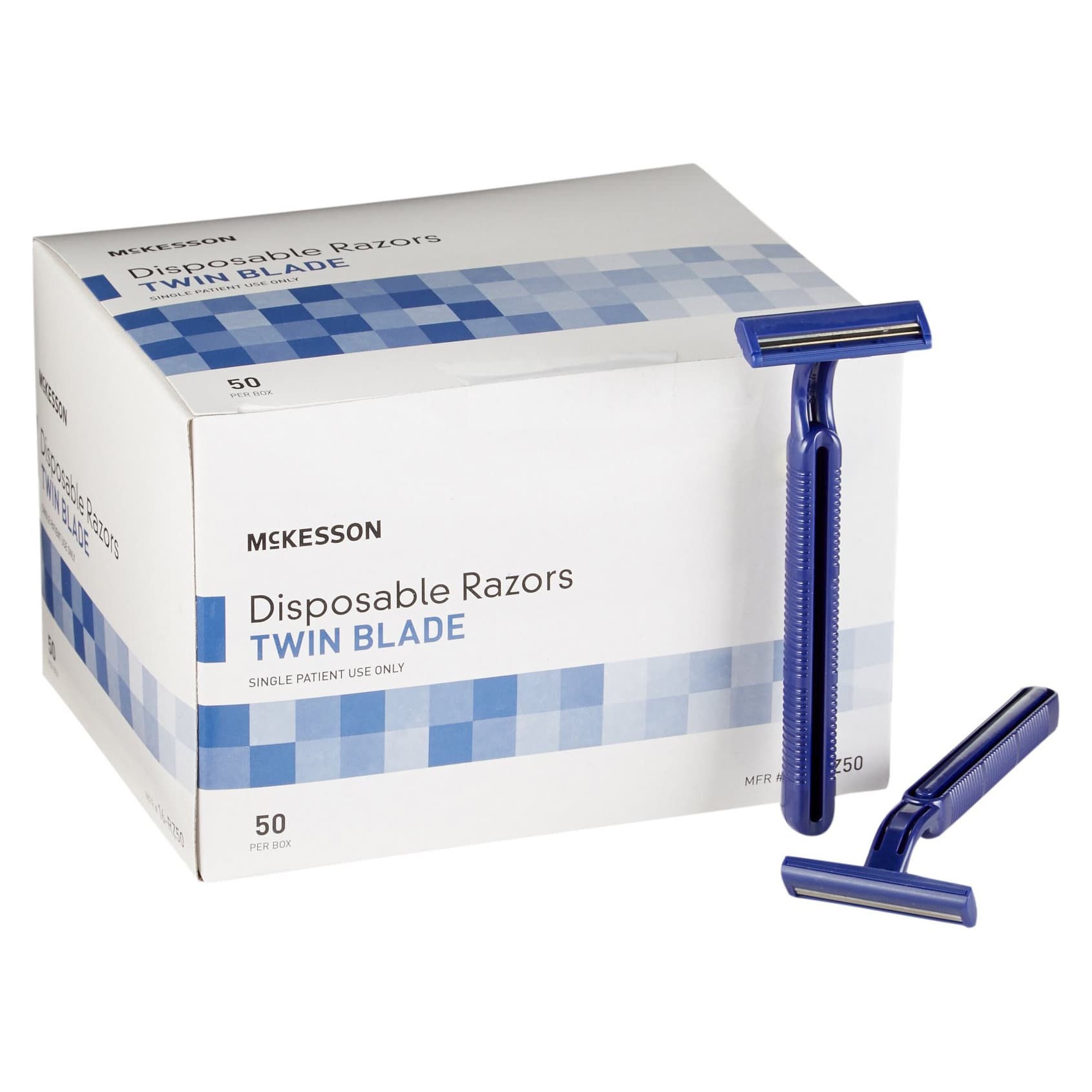 McKesson Razor Stainless Steel Blade Blue Single Edge Plastic Handle - Box of 50 - Image 1